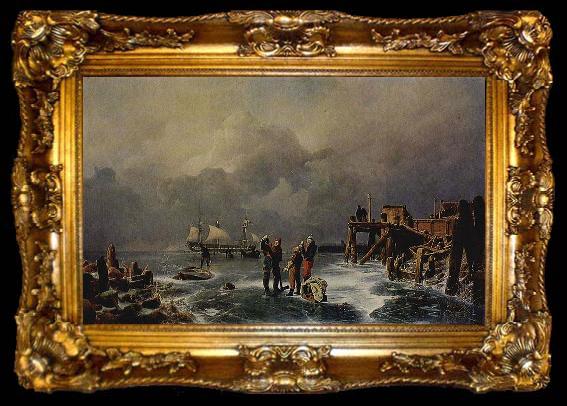 framed  Andreas Achenbach Ufer des zugefrorenen Meeres (Winterlandschaft), ta009-2